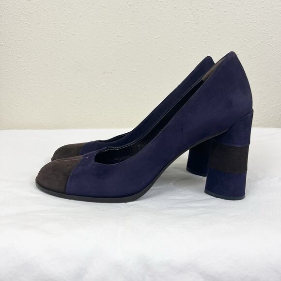 Prada Suede Colorblock Block Heels Womens Size 37.5 US 7.5 Purple Brown - Picture 5 of 7